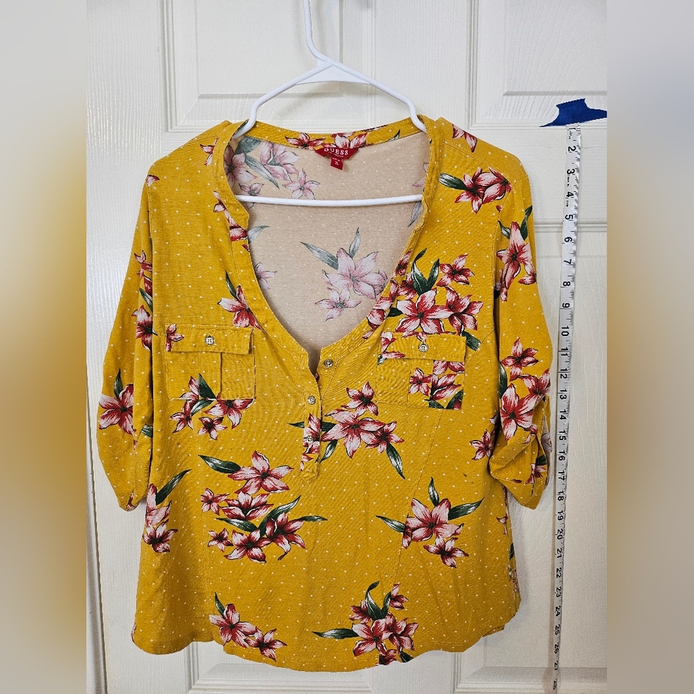 Guess Floral Yellow 3/4 SleeveTop